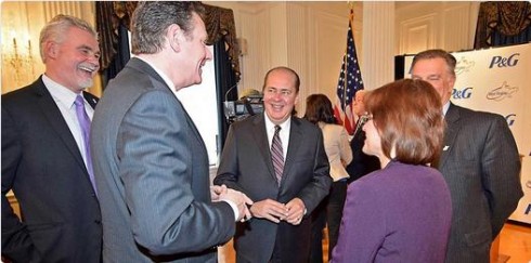 Gov. Earl Ray Tomblin was all smiles with Berkeley County officials Tuesday in announcing P&G plant project.