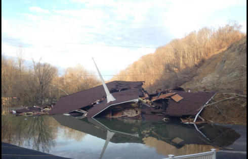 The sliding hillside and water had destroyed Keystone Apostolic Church in March.