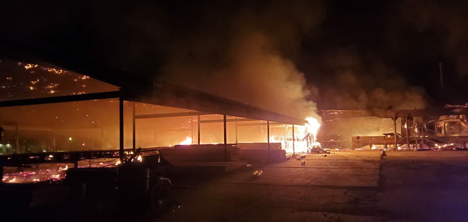 Clay sawmill was fully engulfed in fire by the time it was reported