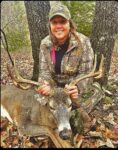 Monica Smith of Buckhannon, W.Va. with a 10 point buck she killed on private land in Pendleton County, W.Va. on Wednesday of the 2023 buck season's opening week.   She tells us the buck had a 22 inch inside spread. 
